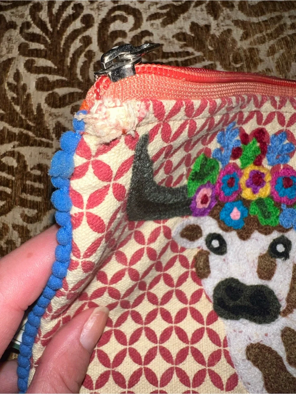 Karma Bright Orange Zip Pouch with Blue Trim
